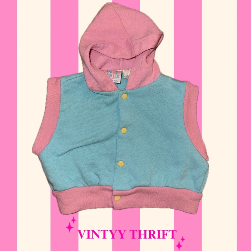 Vintage “Small Steps” Pastel Color-Blocked Vest, Size 3-6 Months